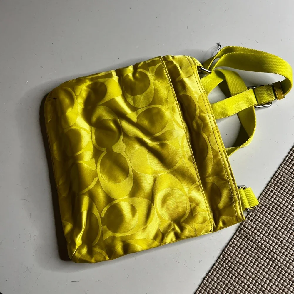 Coach Signature C Satin Crossbody Bag Neon Yellow F77408 Messenger Bag